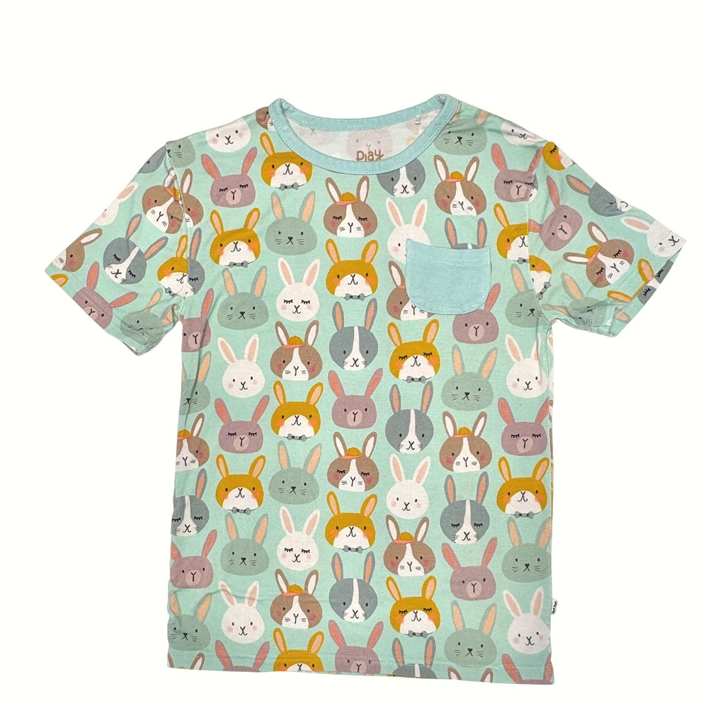 Little Sleepies Rad Rabbit Green Pocket T-Shirt 4T Bamboo Easter Bunny Colorful